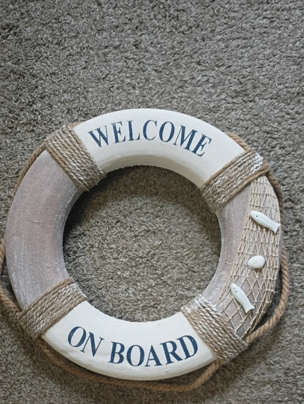 Welcome On Board Nautical Wall Ring - White & Tan Coastal Accent